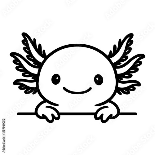 An adorable axolotl creature, a whimsical monochrome illustration. This cute cartoon captures the charming essence of this fascinating amphibian. vector illustration
