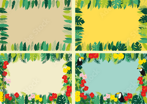 夏にぴったりの南国素材フレーム お得なセット Summer Tropical Set  Frame with Leaves and Birds