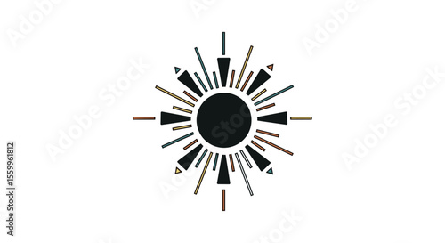 The Abstract Black Circle Core Radiating Lines and Geometric Shapes in Artistic Fashion