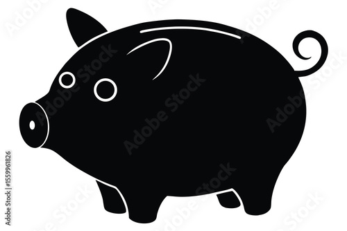 Piggy bank icon  baby pig piggy bank. Pig silhouette