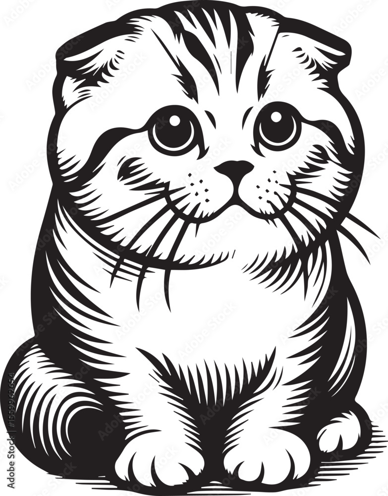 Fototapeta premium Scottish Fold Cat Vector in black and white