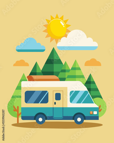 A revolutionary concept in the world of RVs this solarpowered vehicle allows you to not only travel with ease but also contribute to a more sustainable future.. Vector illustration