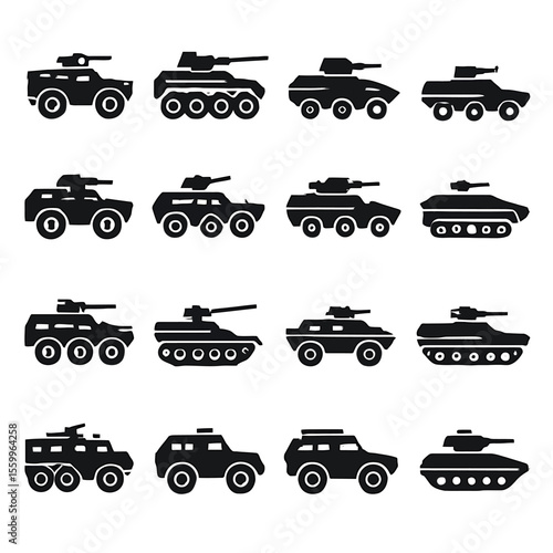 Collection of Sixteen Military Vehicle Silhouettes