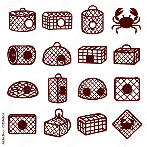 Collection of Various Fishing Traps and Crab
