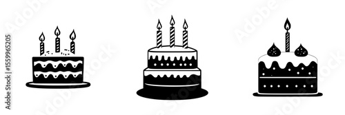 Celebratory cake icons representing birthday celebrations and festive gatherings with candles and decorations