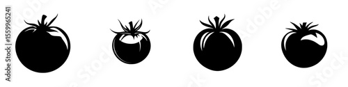 Silhouette pictograms of various tomato shapes and sizes ideal for culinary and agricultural design applications