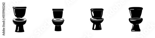 Collection of silhouette pictograms representing various toilet designs in a modern setting