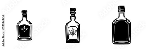 Silhouette pictogram set of various bottle designs depicting different herbal extracts and liquids in isolated vector format