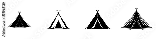 Silhouette pictograms of various tent designs showcasing outdoor camping options for different activities