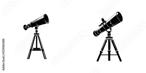 Silhouette pictograms of telescopes on tripods suitable for educational and informational materials