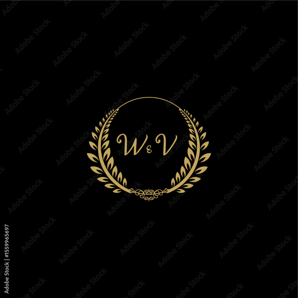 Fototapeta premium WV beautiful feminine and elegant wedding monogram initial logo with circle floral gold