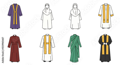 Diverse Religious Garments: A Collection of Line Art Illustrations