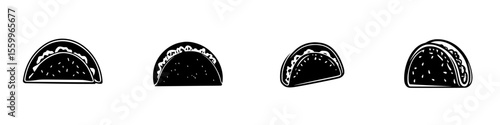 Silhouette pictogram set of various tacos representing different styles and fillings suitable for culinary design