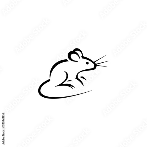 Simple vector illustration of a mouse in side view with minimalist line art style. Perfect for logos, educational materials, and graphic design. The clean lines emphasize sleekness.