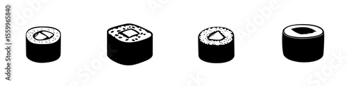 Various sushi silhouette pictograms representing different styles of sushi dishes for culinary design