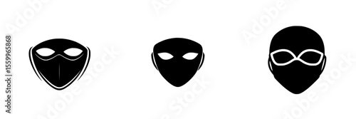 Silhouette pictogram set featuring abstract character faces with various mask designs for universal representation