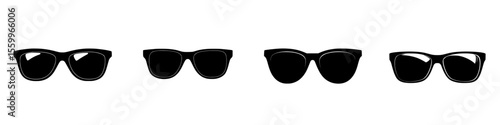 Silhouette pictograms depicting various styles of sunglasses in a vector icon set designed for graphic representation