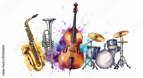 Watercolor Jazz Instruments with Artistic Splash