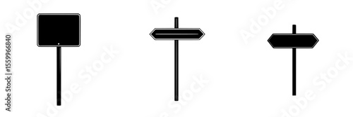 Silhouette pictograms depicting various directional signs isolated on a white background, useful for graphic design and signage projects