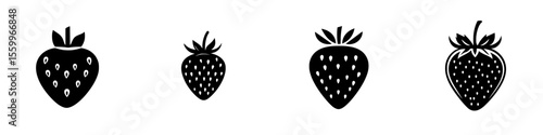 Silhouette pictogram set featuring various sizes of strawberries for design and illustration purposes