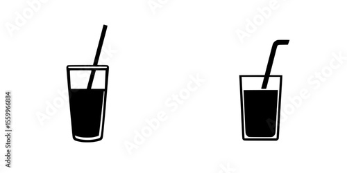 Silhouette pictogram set of beverage glasses with straws for graphic design and visual communication purposes
