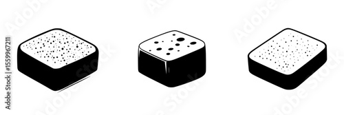 Silhouette pictograms of various soap bar designs showcasing texture and shape in a simple vector style