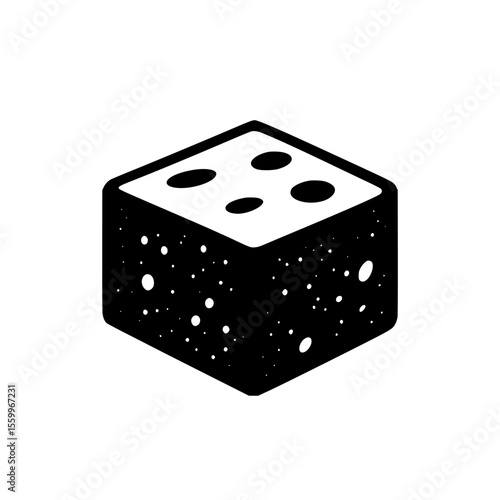 Silhouette pictogram of a classic six-sided die showing four dots in a simple, isolated vector design for versatile use