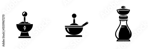 Silhouette pictogram icons set of kitchen utensils representing spices and condiments in a minimalist style