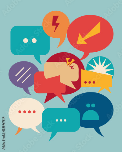 A group of speech bubbles containing aggressive demands and demeaning words displaying toxic behavior and disrespect for boundaries and consent.. Vector illustration
