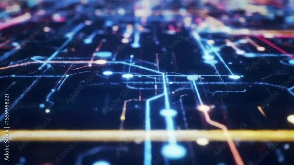Futuristic Motherboard or Semiconductor Chip Animation - Abstract Information Highway and Big Data Concept