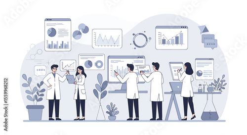 Scientists Analyzing Data and Charts in a Modern Laboratory Setting