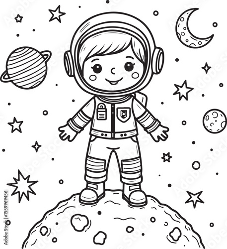 Cute Astronaut and Space Adventures Coloring Book Pages Set