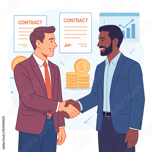 Two Businessmen Shaking Hands After Successful Contract Agreement.