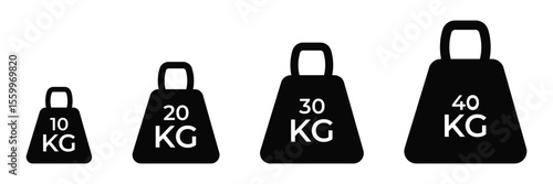 Heavy Weight KG Icon Vector – Gym Dumbbell and Kettlebell Symbol with Linear Outline Design,