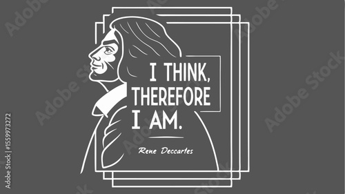 Ren Descartes Vector Illustration I Think Therefore I Am Philosophical Concept Design for Posters T shirts and Educational Materials