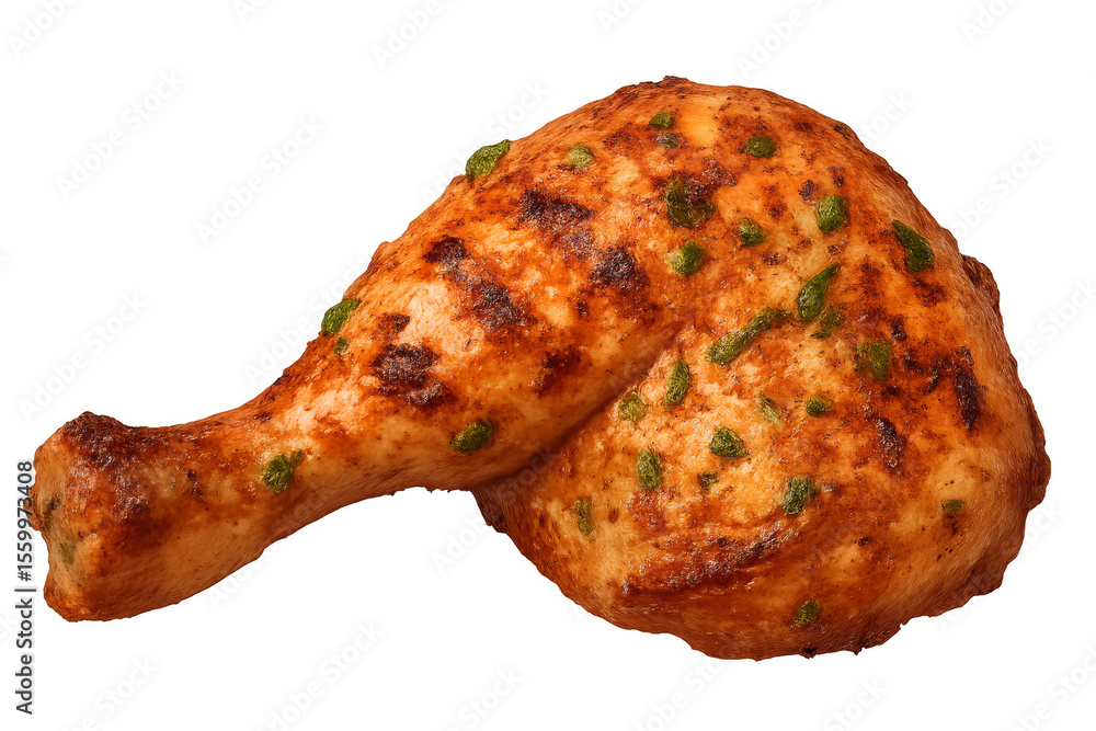 Roasted chicken leg with herbs on transparent background Roasted chicken leg with herbs on transparent background