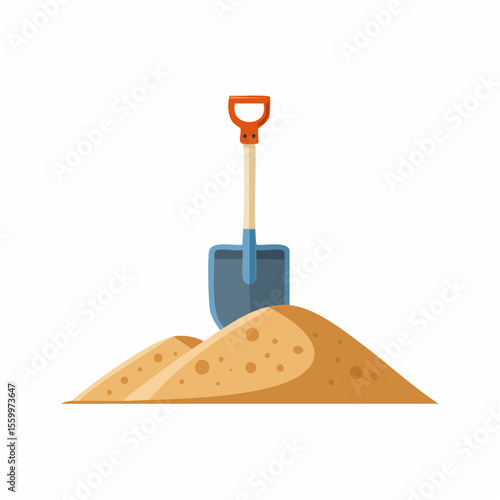 Shovel in a Pile of Sand: a detailed illustration of shovel digging in sand, perfect for any construction site or backyard adventure.