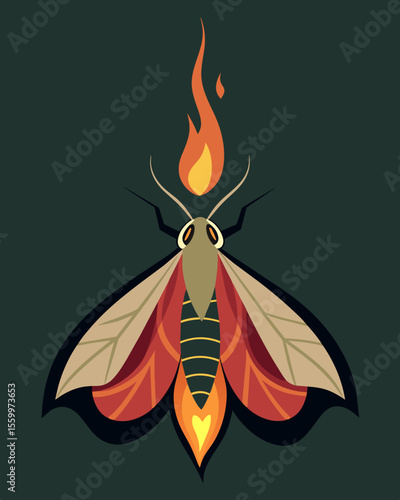 A moth to a flame representing the irresistible pull of a toxic partner despite knowing the harm they bring.. Vector illustration