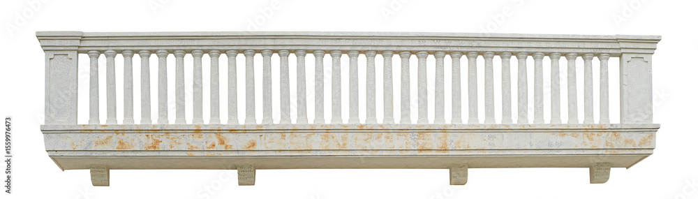 Obraz premium Antique stone balcony railing or stone fence columns isolated. Architectural close-up of ornate balcony railings. Stone exterior balustrade