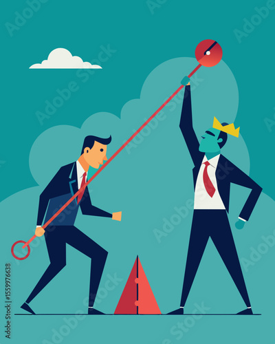A battle between selfdoubt and selfconfidence resulting in a cognitive tugofwar.. Vector illustration