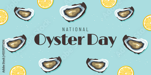 Flat Style Banner for National Oyster Day with Salt and Lemon Vector Illustration.