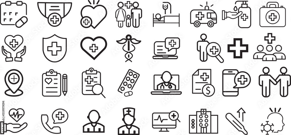 Obraz premium Hand drawn medical icon set vector collection for web and business design
