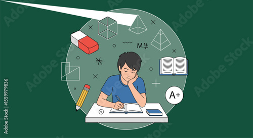 Frustrated Student Studying Late Into the Night Trying to Grasp Complex Concepts