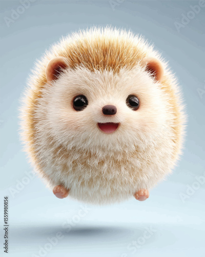 Adorable hedgehog smiles with tiny paws and soft fur on a blue background