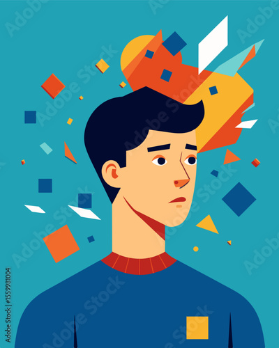 A persons memories fading and fragmenting as if someone or soing was intentionally erasing them.. Vector illustration