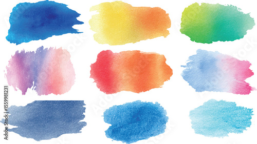 Colorful grunge bold brush strokes with noise texture. Vector color highlighter brush lines. Hand drawing.