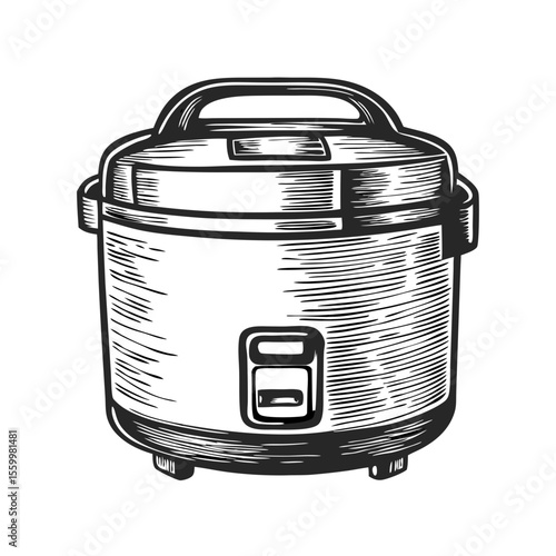 Rice cooker kitchen appliance.  Stylish rice cooker illustration for cooking blogs and kitchen appliance catalogs.