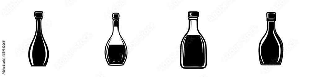 Isolated vector icons set of silhouette pictograms representing different bottle shapes and designs suitable for various uses Isolated vector icons set of silhouette pictograms representing different bottle shapes and designs suitable for various uses