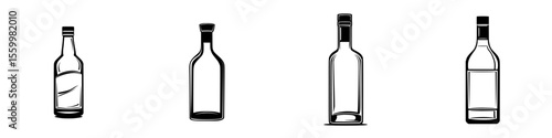 Collection of silhouette pictograms of different bottle designs suitable for various uses and creative projects