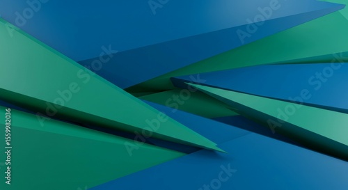 Abstract Background with Overlapping Triangles in Blue and Green